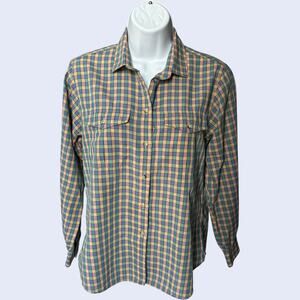 Liz Claiborne Petites Plaid Button Shirt Multicolor Long Sleeve Petite 10 90s